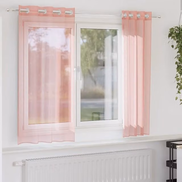 Berkfield Home Pink Voile Fabric Panel Curtains with Eyelets, 2 Pack, W: 140 cm, H: 140 cm – 1
