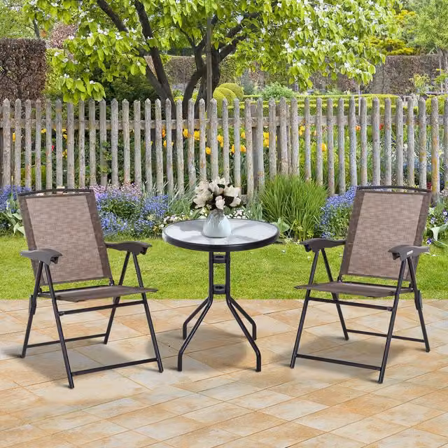 Outsunny Modern Brown Metal and Glass Patio Furniture Bistro Set