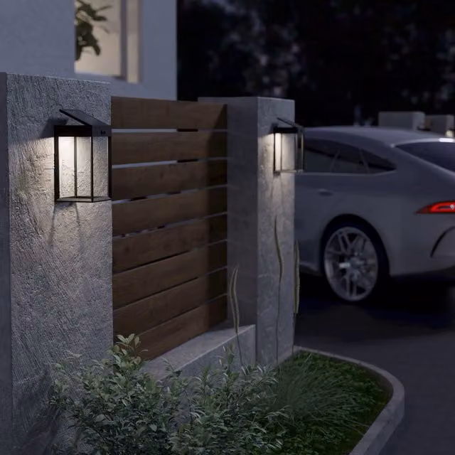 Eglo Solar LED Garden Wall Light with Motion and Dusk Sensor in Black