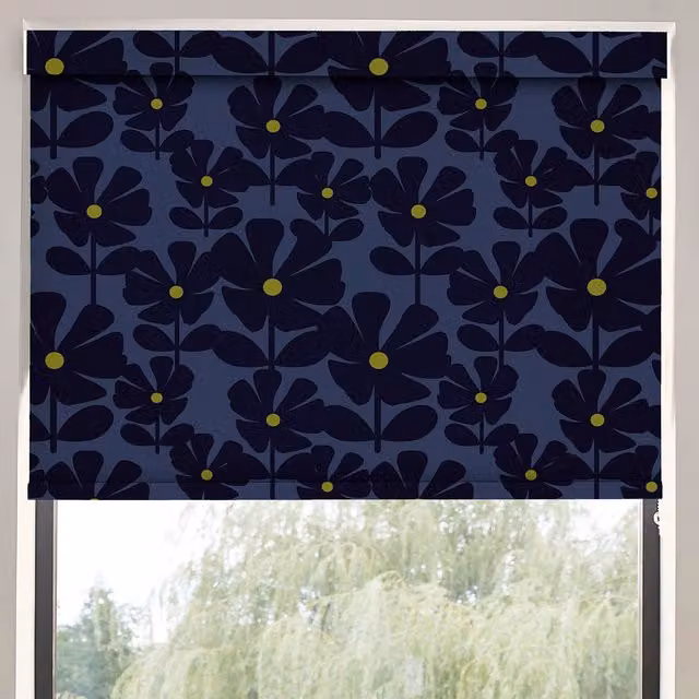 Orla Kiely Wildflower Translucent Made To Measure Roller Blind in Indigo Blue and Purple Floral Design