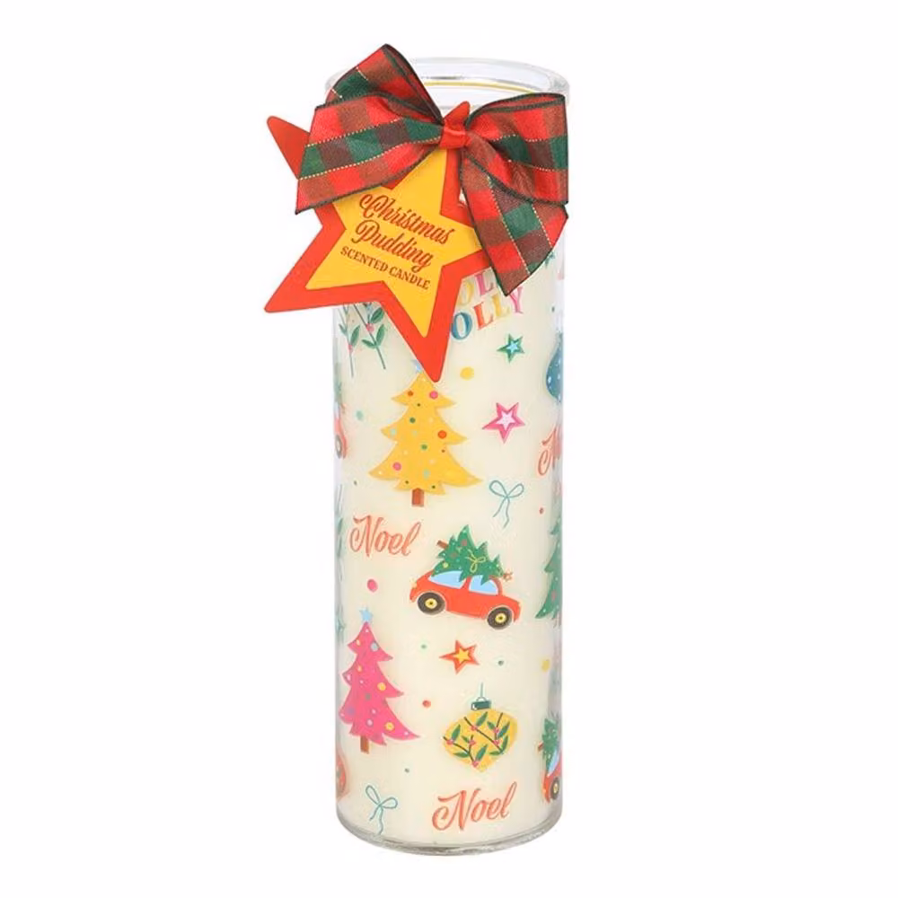 Uniqueful Nostalgic Christmas Print Christmas Pudding Scented Multicolour Tube Candle, Height: 15 cm – 2