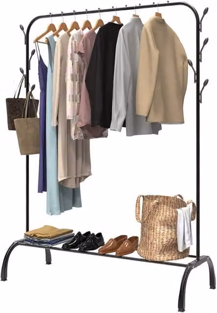 FLAVORA Matt Black Metal Single Rail Hanging Clothes Rail, Width: 50 cm – 1