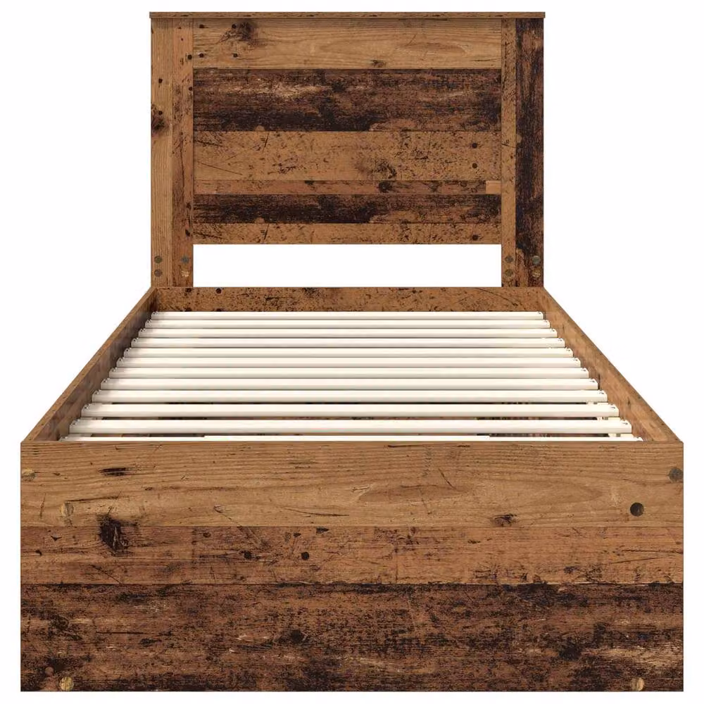 Berkfield Home Bed Frame with Headboard in Old Wood Brown, Solid Pine and Engineered Wood, W/D/H: 90 x 200 cm – 5