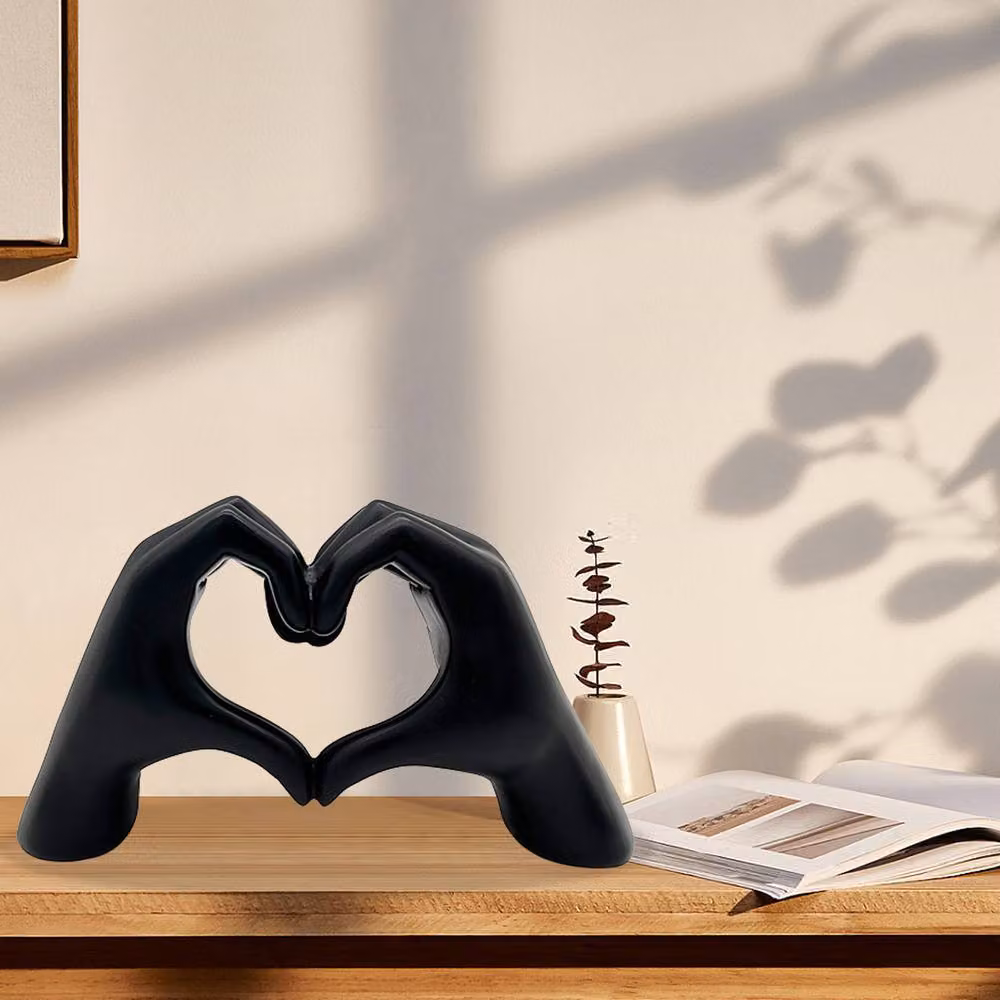 Huhote Modern Heart Hands Sculpture Set of 2 Black Plastic Tabletop Decor – 5