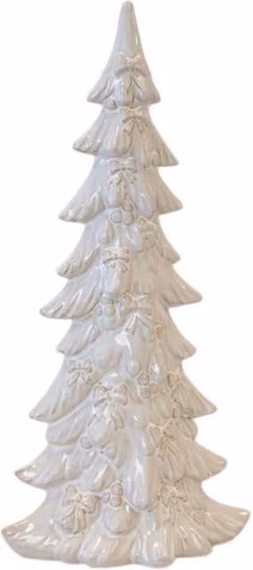 Four Candle Large Natural Layered Ceramic Christmas Tree Tabletop Decoration in White, H: 44.0 cm, W: 13.0 cm, D: 20.0 cm