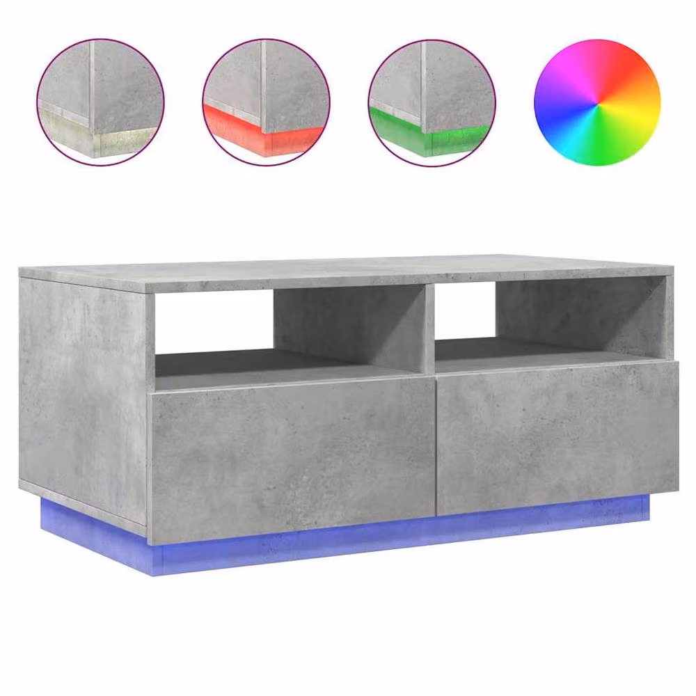 Berkfield Home Modern Coffee Table with LED Lights in Concrete Grey, W: 90 cm, D: 49 cm, H: 40 cm – 3