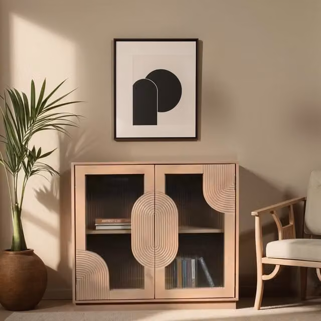 IH Design Modern Geometric Mango Wood Sideboard in Brown