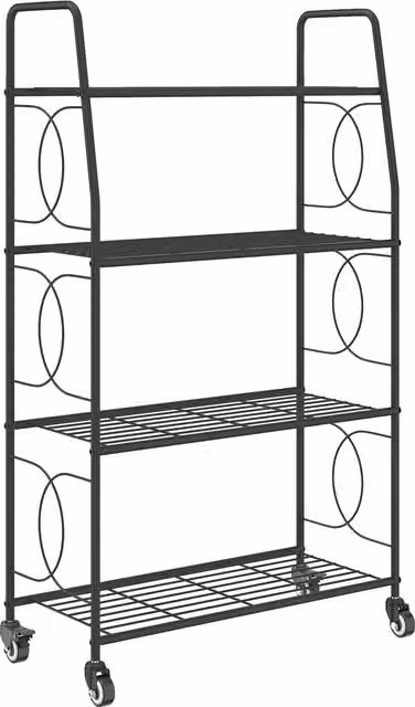 Outsunny 4-Tier Black Metal Ladder Plant Stand with Lockable Wheels – 1