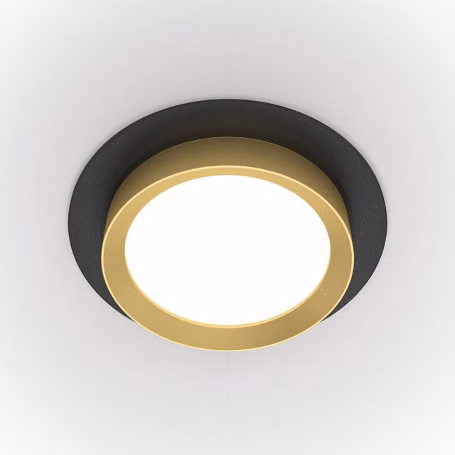Maytoni Hoop Round Recessed Downlight in Black and Gold with GX53 Bulb Replacement