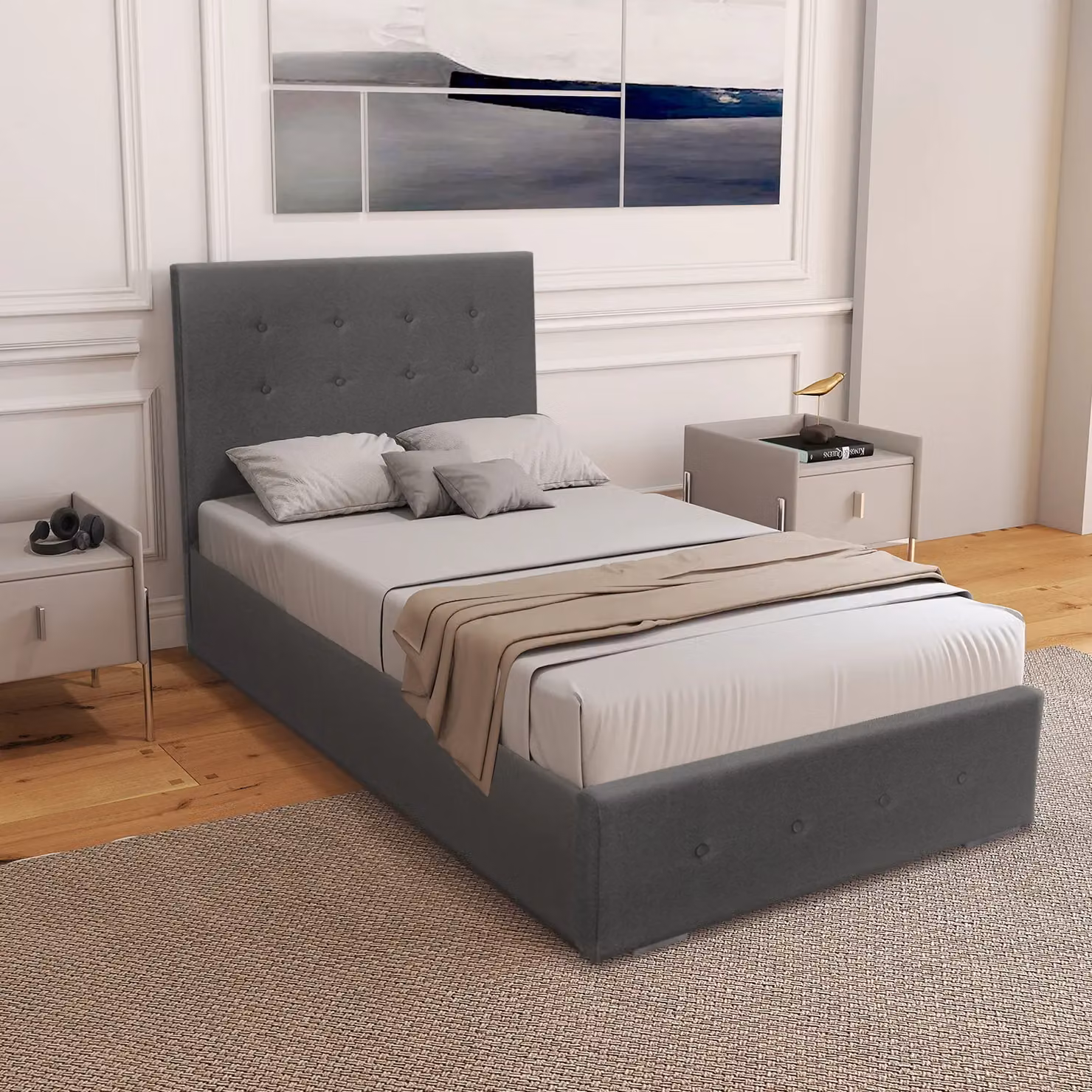 Comfy Living Ltd Grey Fabric Upholstered Ottoman Storage Gaslift Bedframe, W/D/H: 140 x 200 cm – 2