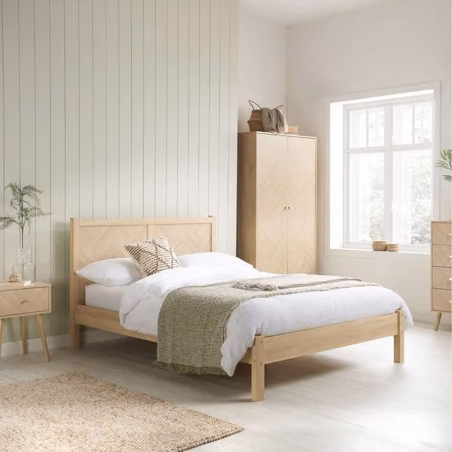 Birlea Herringford Modern Geometric Wooden Bed Frame in Oak Brown, 180 x 200 cm