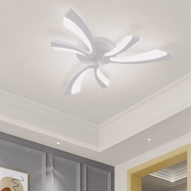 Komore Modern V-Shape LED Semi-Flush Ceiling Light in White Metal and Acrylic