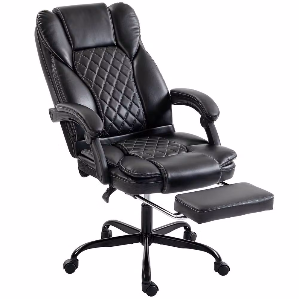 STILVORA Black Synthetic Leather Executive Office Chair with Recline, Footrest and Headrest – 5