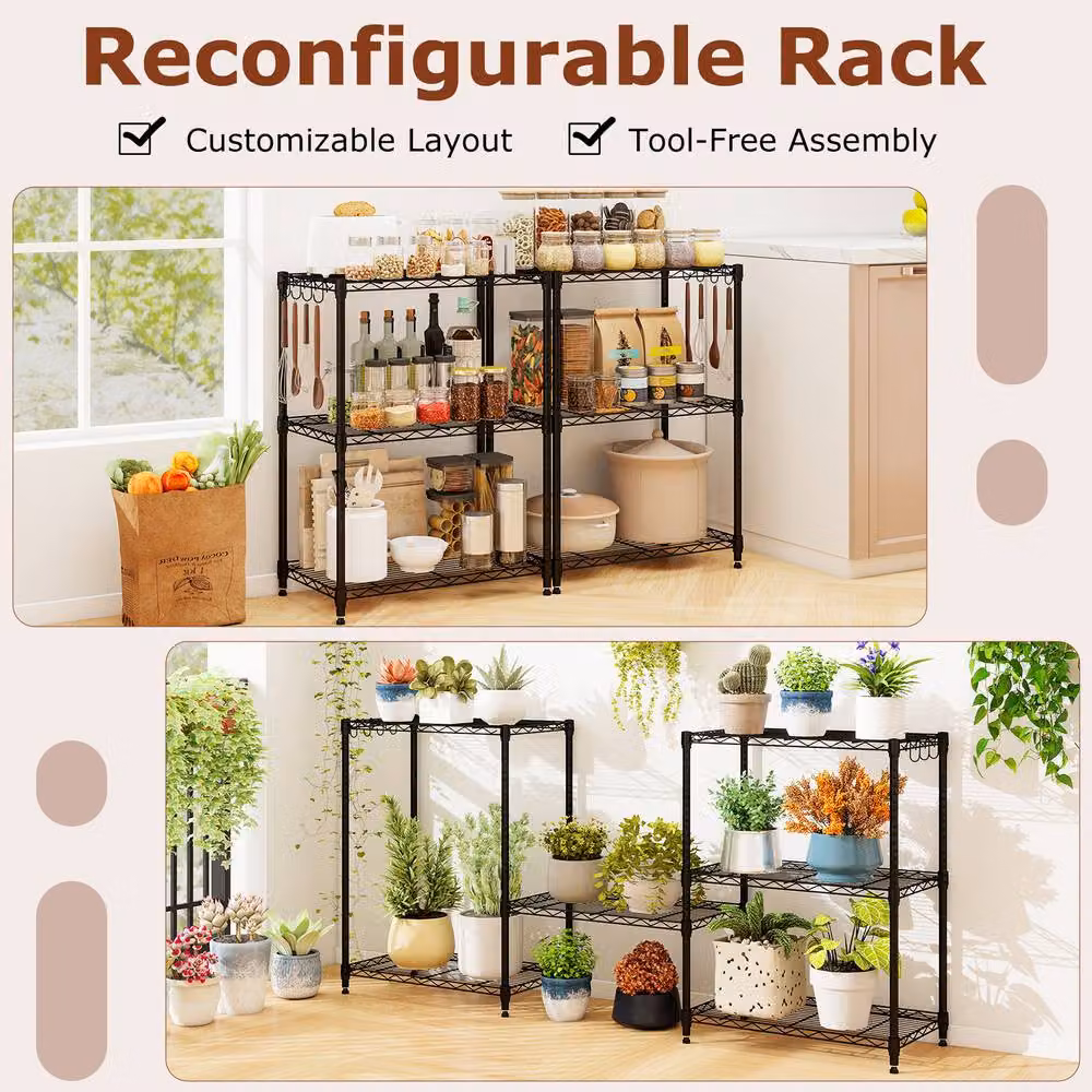 Costway 3-Tier Adjustable Metal Wire Shelving Unit in Black – 9