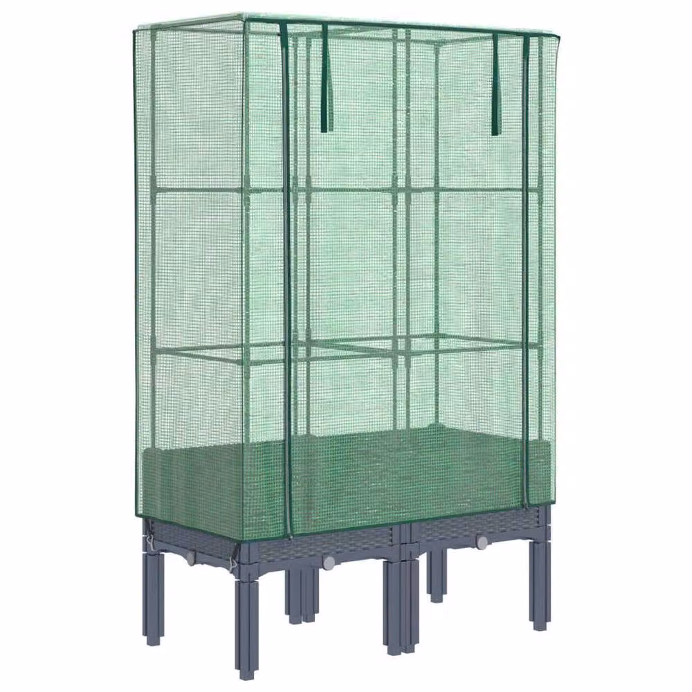 Berkfield Home Raised Bed with Greenhouse Cover in Black Rattan Look W/D/H: 80 x 40 x 140 cm – 2