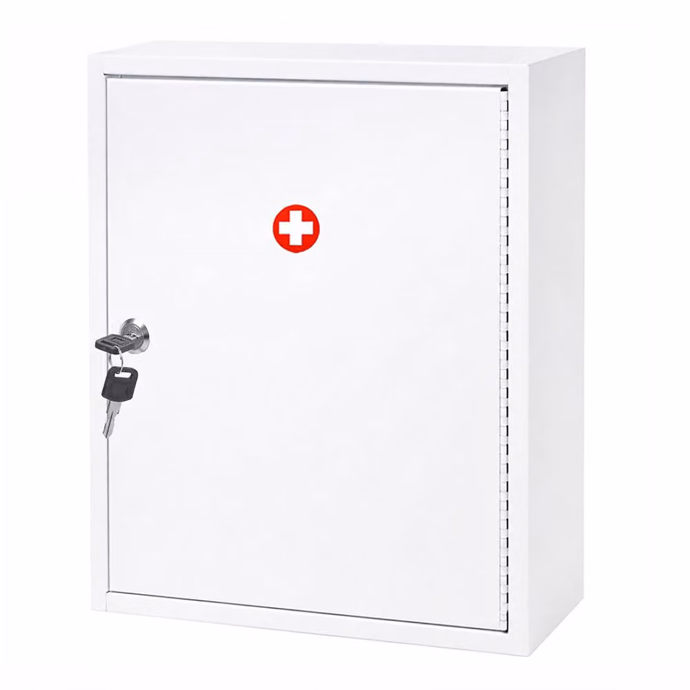 Levede Lockable Wall Mounted Medicine Storage Cabinet, White Metal, W/D/H: 39.0 x 32.5 x 14.0 cm – 2