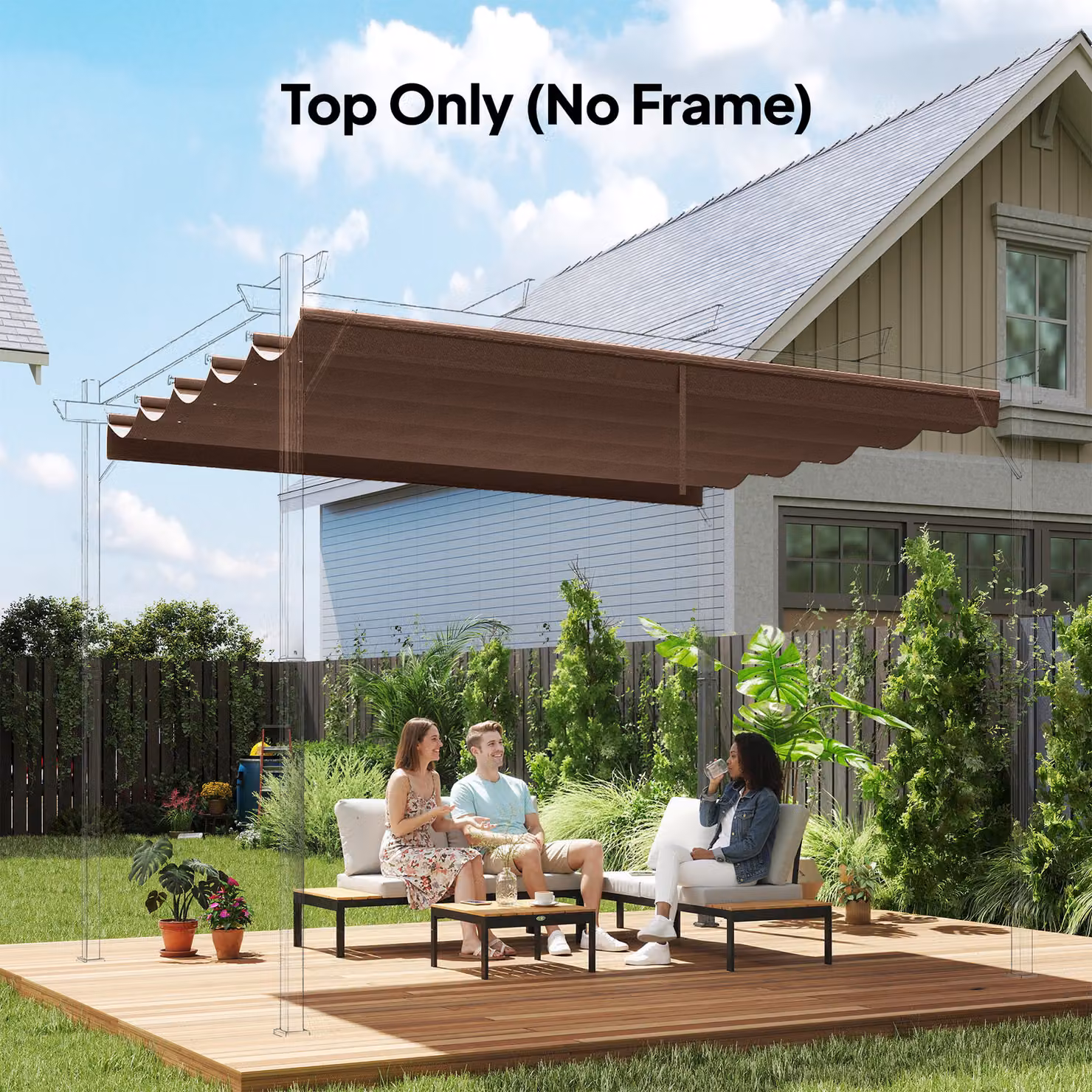 Outsunny Brown Retractable Pergola Replacement Canopy Fabric for 3 x 3 m Frame, W: 255 cm x D: 250 cm – 2