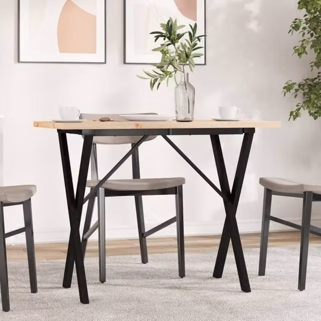 Berkfield Home X-Frame Rectangular Dining Table in Brown Solid Pine and Steel, W: 100 cm, D: 50 cm, H: 75.5 cm – 1
