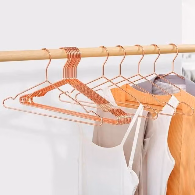 VOGREX 20-Piece Rose Gold Metal Clothes Hangers with Bar for Garments and Trousers