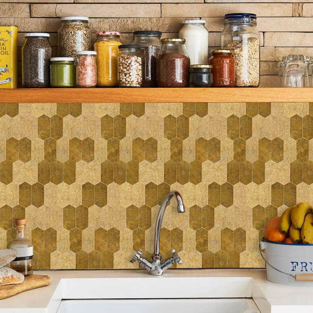ENER-J Britwall Hexagon Bronze Aluminium Peel & Stick Mosaic Wall Tiles, Pack of 4 – 3
