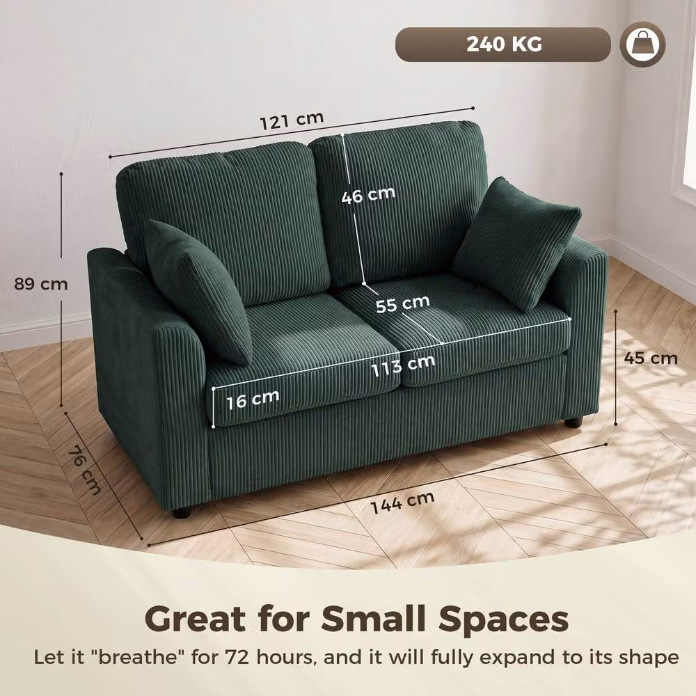 HOMCOM 2 Seater Corduroy Sofa in Green, W/D/H: 144 x 76 x 89 cm – 3