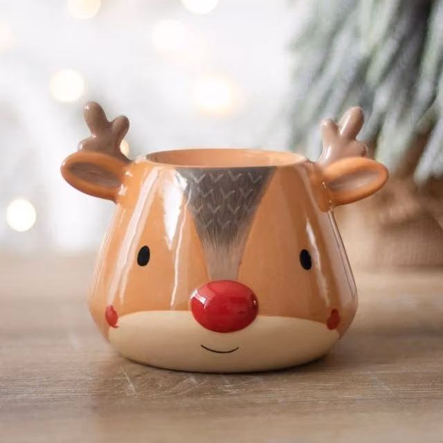 Uniqueful Ceramic Reindeer Oil Burner Christmas Decoration in Brown and Multicolour