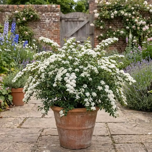Plants by Post Spiraea Snowmound White Flowering Ornamental Shrub in a Pot