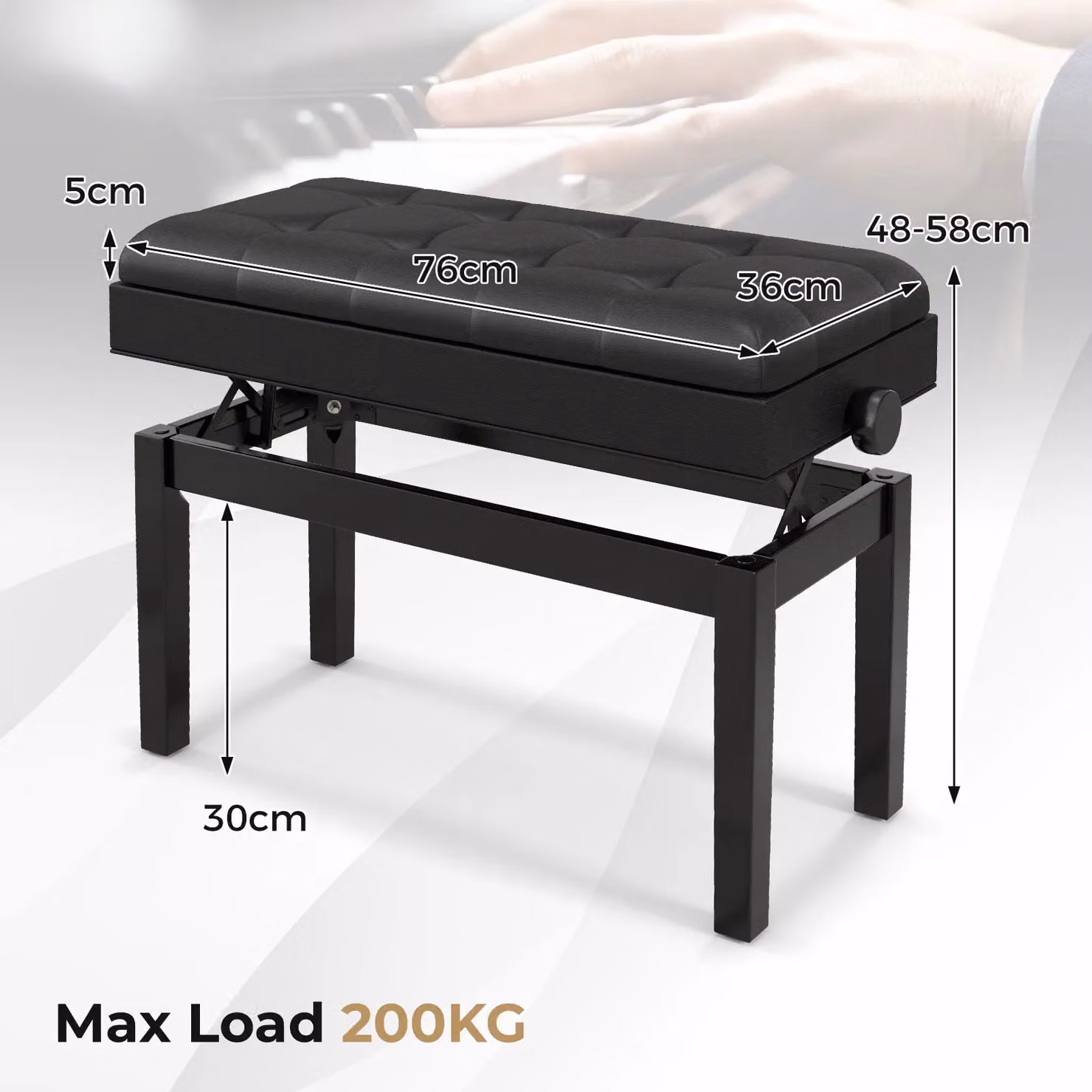 Gymax Duet Piano Bench with Storage, Adjustable Padded Stool in Black – 2