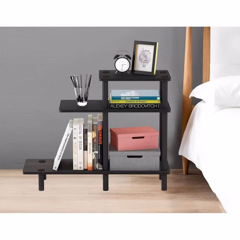 EONLION Black Modern Side Table with Shelves – 4