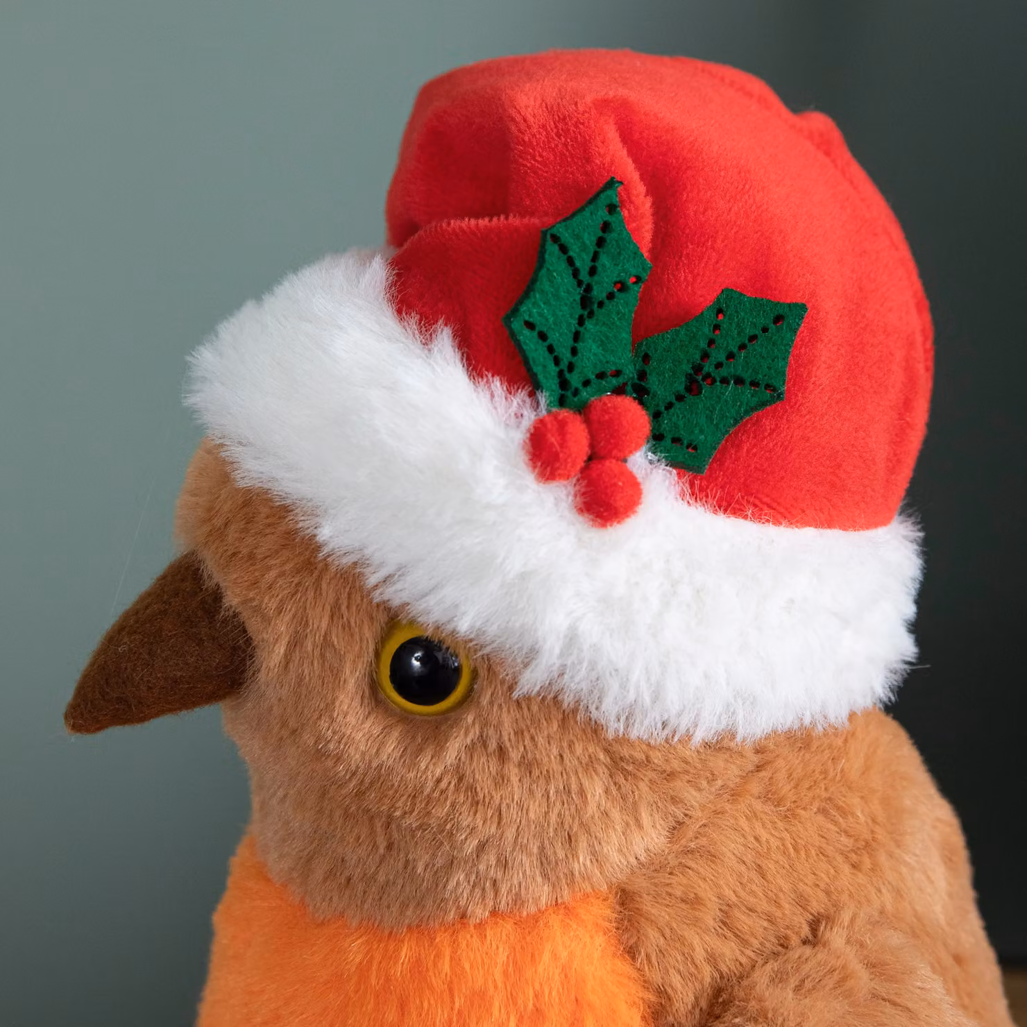 Samuel Alexander Red Plush Christmas Robin Decoration with Santa Hat, Height: 23 cm – 4