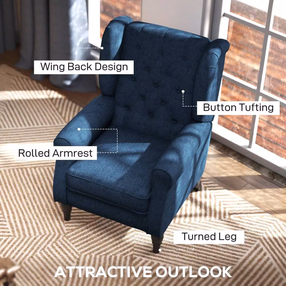 Wyld Haus Blue Wingback Accent Chair with Button Tufting and Snow Flannel Upholstery – 4