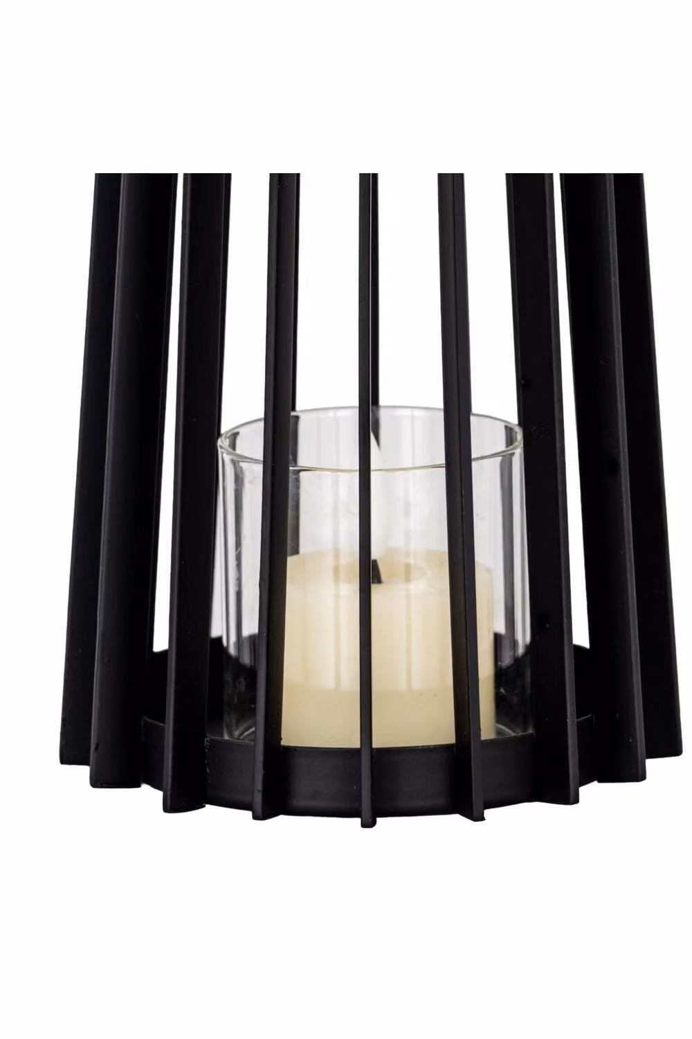 KDMD Lynk Small Black Metal and Glass Tabletop Lantern with Handle and Pillar Candle Holder – 3