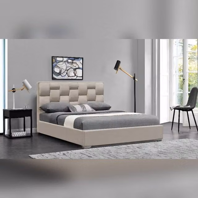 Comfy Living Ltd Plush Velvet Upholstered Bedframe in Cream, Grey, Blue or Beige, W/D/H: 140 x 200 x 110 cm