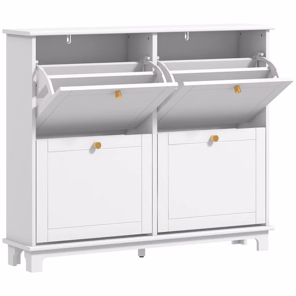 Wyld Haus Zisuka White Slim Shoe Cabinet with 4 Tilting Compartments and Gold Details, Fits up to 16 Pairs – 2