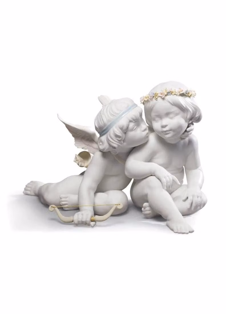 Lladró Eros and Psyche Angels Porcelain Figurine in White