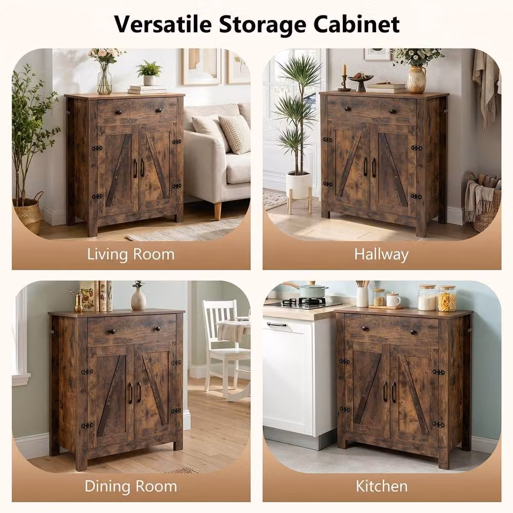 Gymax Farmhouse Buffet Sideboard Cabinet with 5-Tier Adjustable Shelf in Brown – 5
