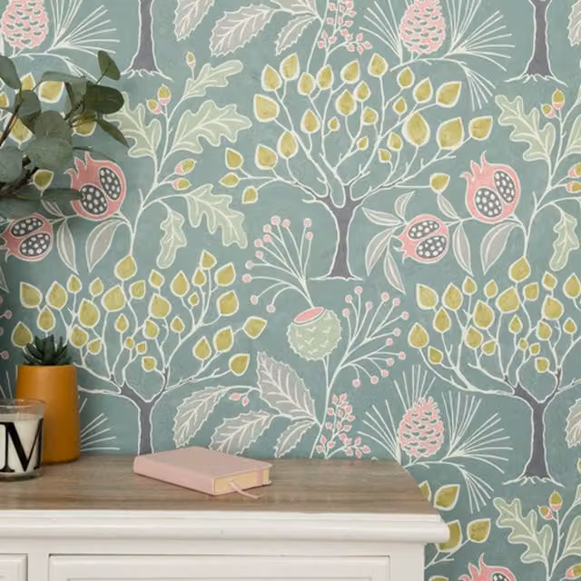 Nu Groovy Garden Green Self Adhesive Botanical Floral Art Nouveau Wallpaper