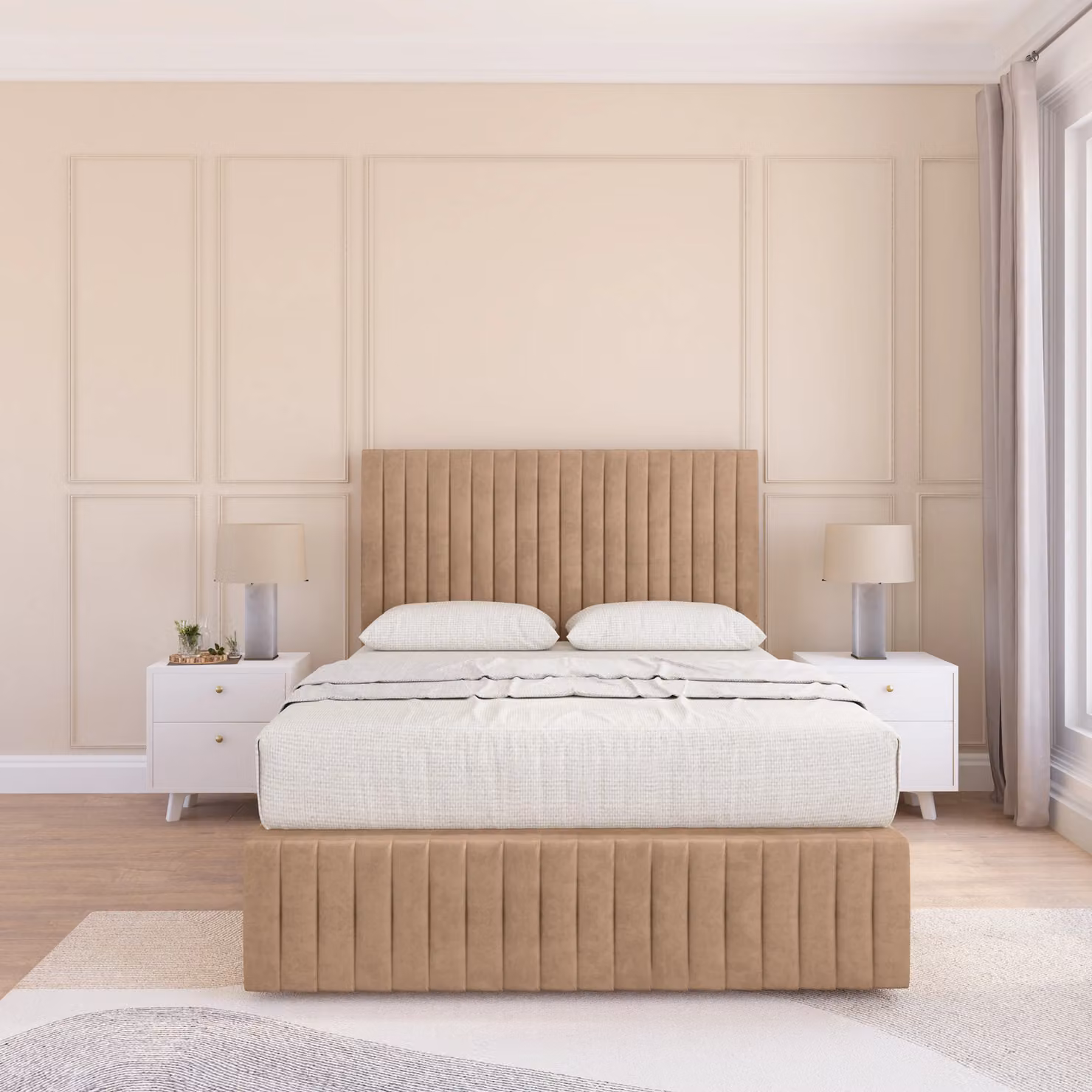 Sloomy Madison Divan Bed Base with 12 inch Footboard and 26 inch Struts Headboard, Light Beige, W/D/H: 180 x 200 cm