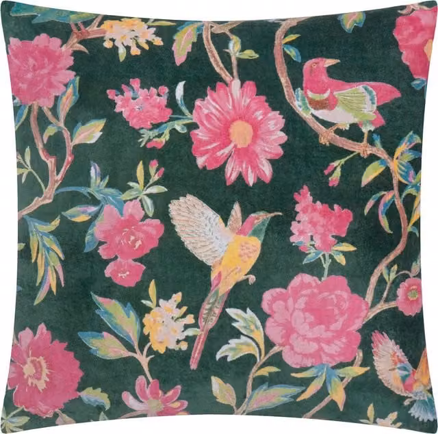 Make It A Home Floral Cotton Velvet Square Cushion in Green
