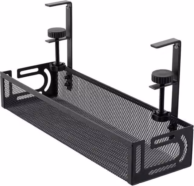 PAWNORA Black Metal Under Desk Cable Management Tray No-Drill