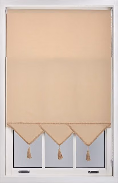 Furnished Triangle Peak Window Roller Blind in Beige with Metal Fittings, Width: 65 cm, Height: 165 cm