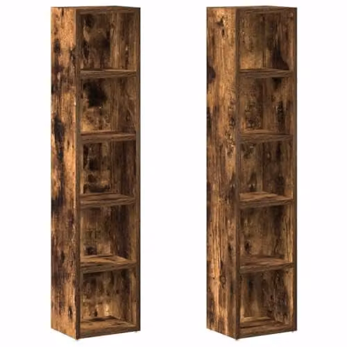 vidaXL Set of 2 Smoked Oak CD Cabinets, Brown Engineered Wood, W/D/H: 21 x 16 x 93.5 cm – 1