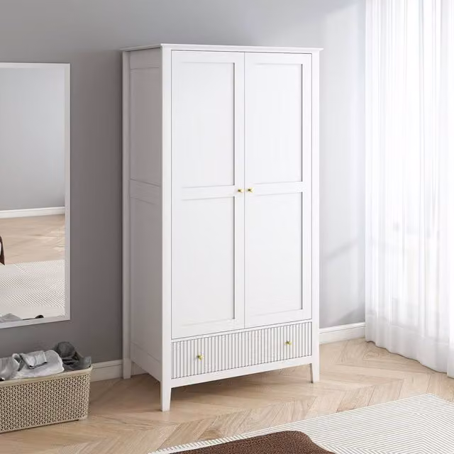 Melody Maison Hales Double Wardrobe in White with Gold Details