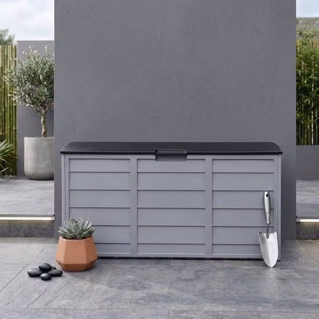 Garden Greatness Haxton 290L Plastic Outdoor Garden Storage Box in Grey and Multicolour