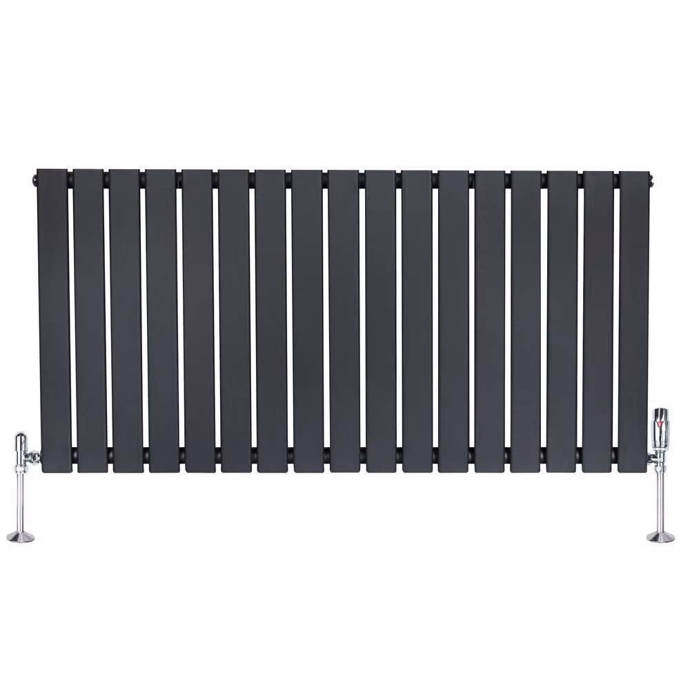 Monstershop Flat Single Column Steel Radiator and Thermostat Valves, Anthracite Grey, H: 119 cm, W: 60 cm, D: 11.9 cm – 2