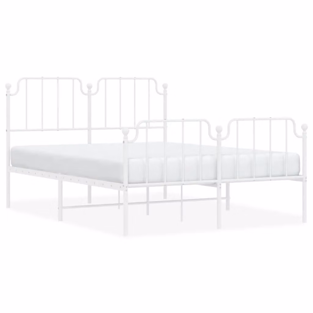 Berkfield Home Metal Bed Frame with Headboard and Footboard, White, W/D/H: 140 x 190 cm – 2