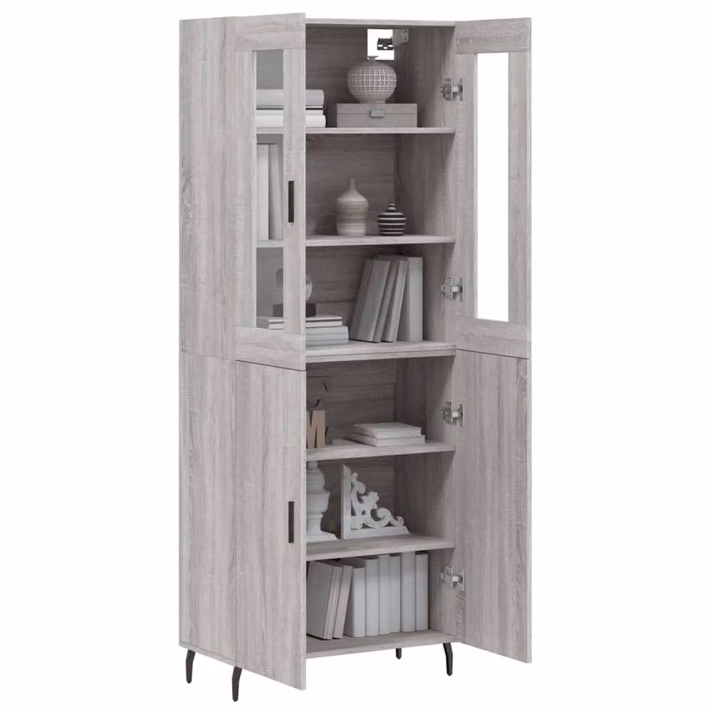 Berkfield Home Grey Sonoma Highboard with Glass Doors, W: 69.5 cm, D: 34 cm, H: 180 cm – 2