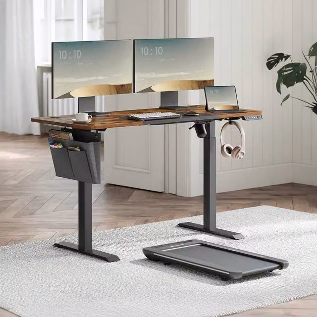 VASAGLE Electric Height Adjustable Standing Desk in Bronze and Brown
