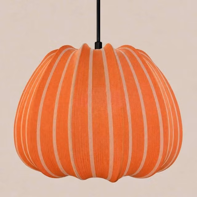 CGC Lighting Fleur Large 50cm Striped Bell Lantern Lampshade in Orange and Red Fabric – 1