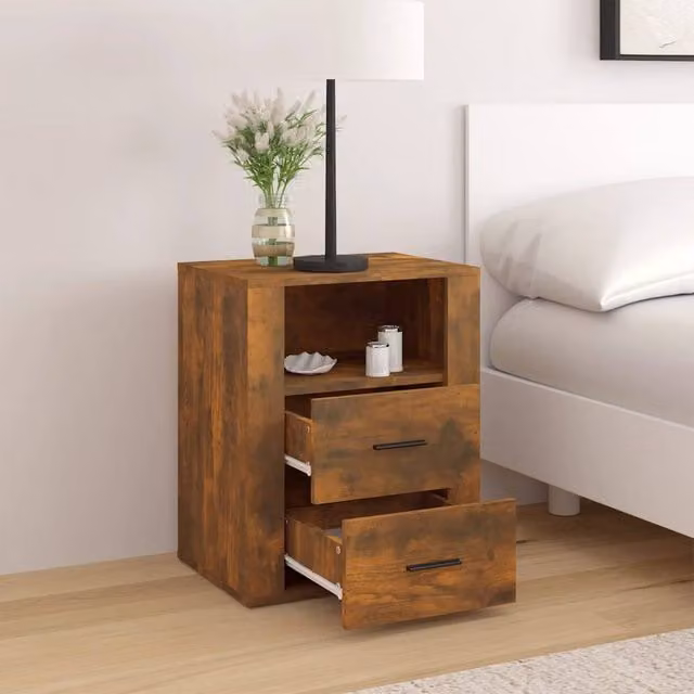 Berkfield Home Classic Bedside Cabinet in Smoked Oak Brown, W/D/H: 50 x 36 x 60 cm
